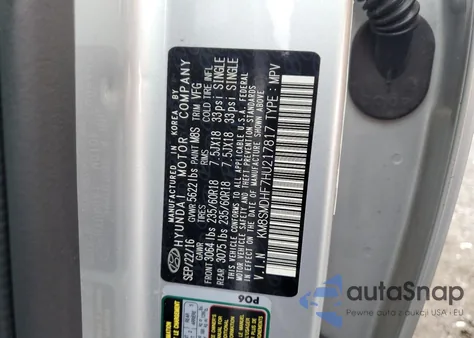 2017 Hyundai Santa Fe Se from USA, damaged, VIN KM8SMDHF7HU217817